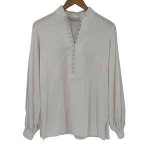 Trina Turk Bianca Blouse Long Balloon Sleeve Half Button Up Women‎ Small White